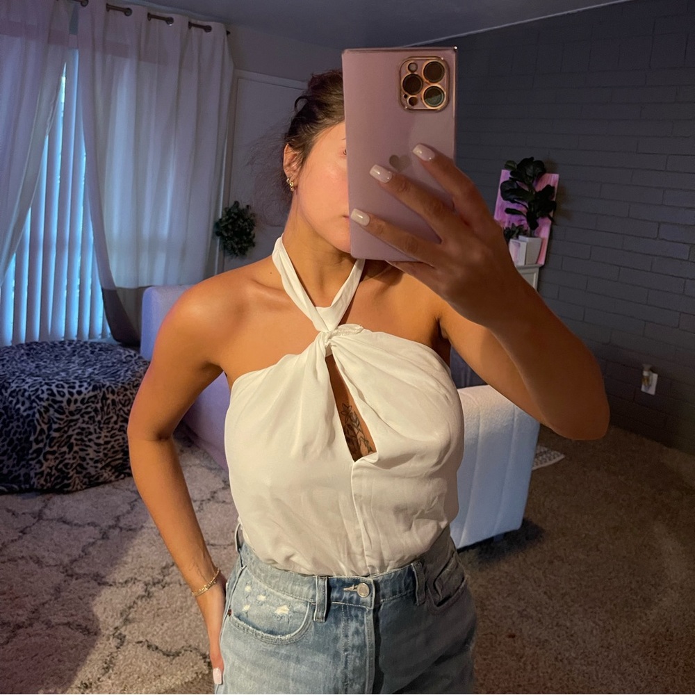 Open back halter body suit